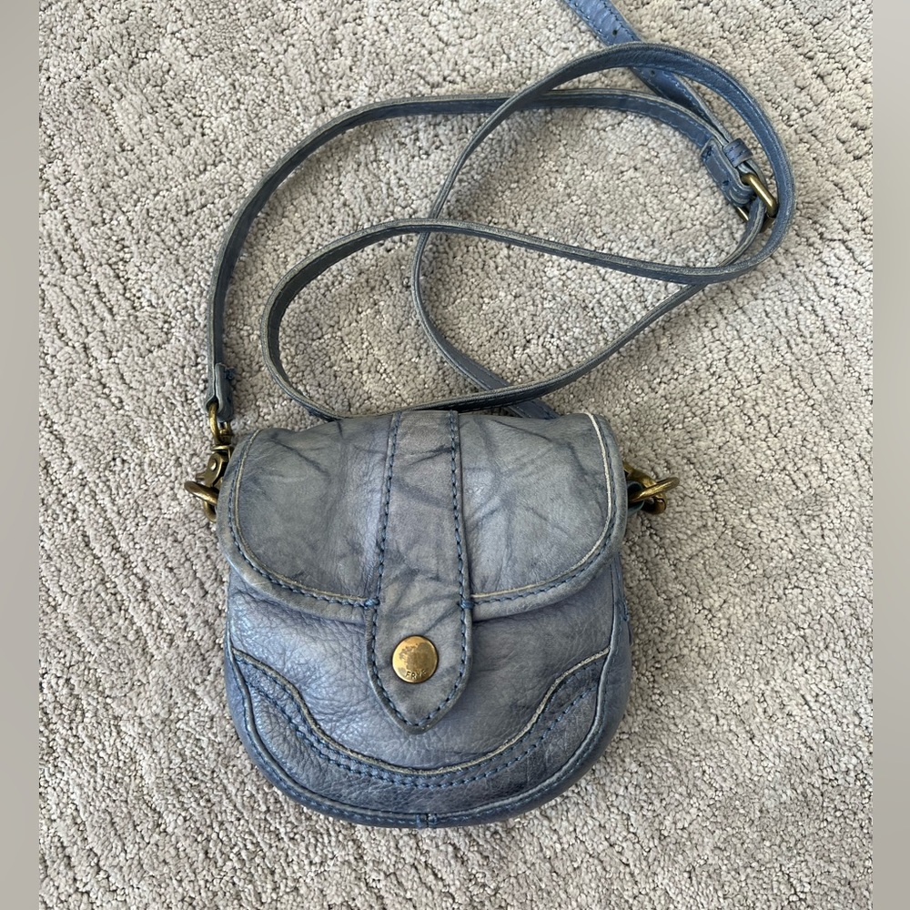 Frye Blue Distressed Leather Campus Mini Saddle Messenger Bag Crossbody